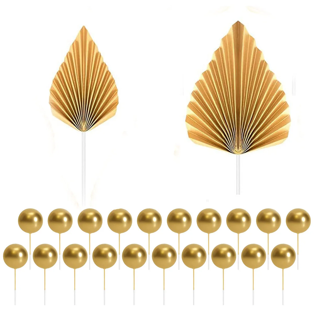 22 Stück rechtwinklig vertikal alles Gute zum Geburtstag Kuchen Topper Gold Palmblätter Bälle für Geburtstag Hochzeit Baby party Party Dekoration Image
