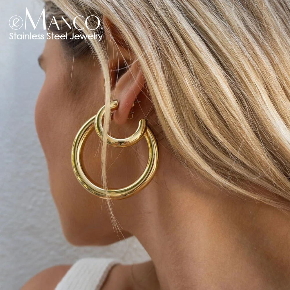 Emanco Edelstahl große Creolen Hip Hop Stil Damen schmuck Multi-Size-Stapel Ohrringe Party Gefälligkeiten