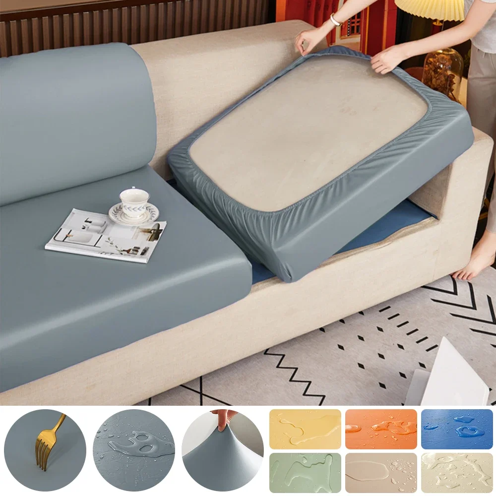 PU Leder Sofa Kissen Abdeckung Wasserdichte Stoff Sofa Schonbezug Solide Stretch Sofa Sitz Couch Abdeckung Wohnzimmer Anti-staub Hause