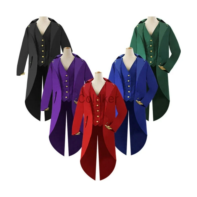 Kinder mittelalter lichen Steampunk Halloween Cosplay Kostüm Vintage Frack Jacke Gothic Ring master Vicking Mantel mit Hut neu Image