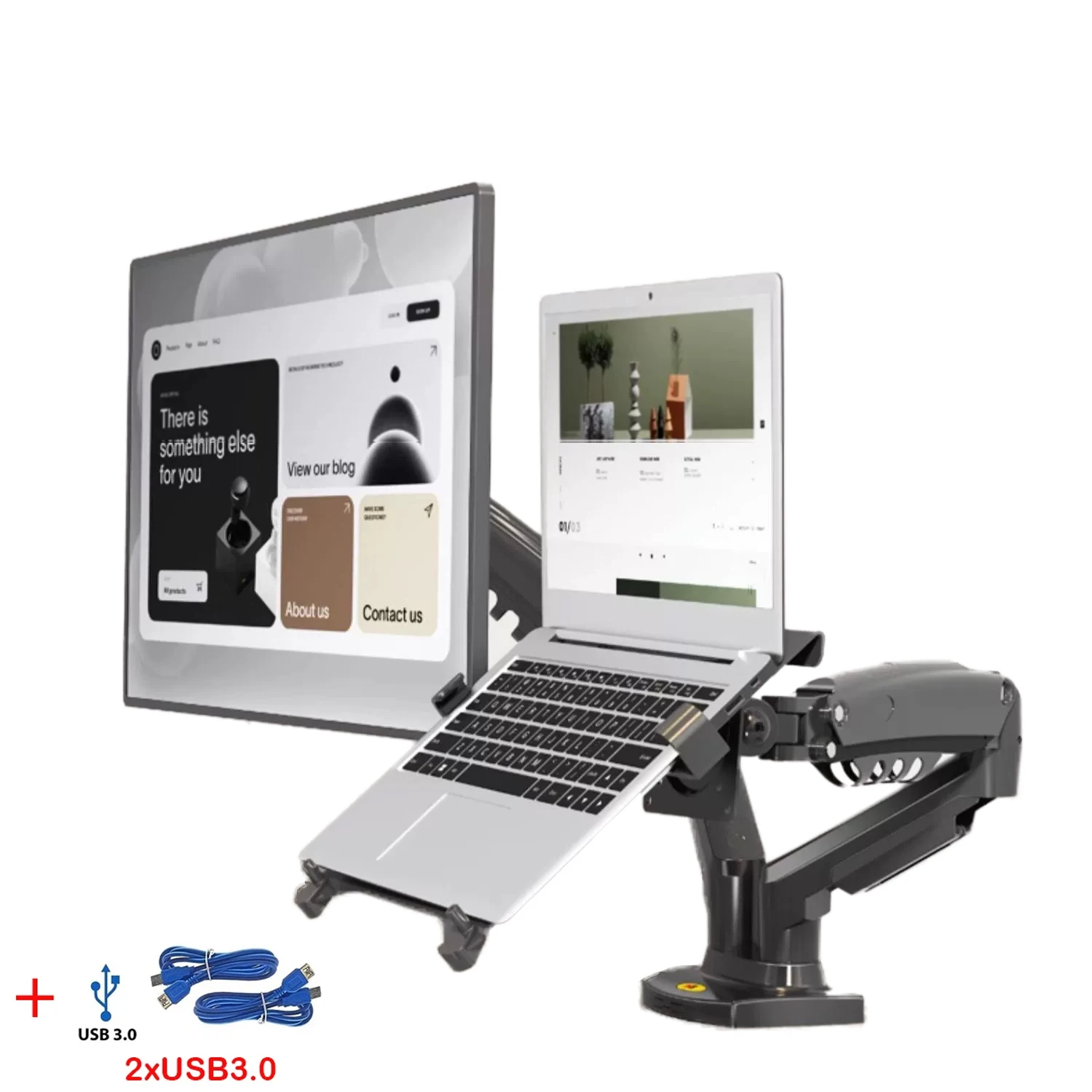 Dual-Monitor-Laptop-Halter mit USB 3,0 Kabeln nb F160-FP Gas feder arm für 17 "-27" Monitor 10 "-17" Laptop-Halterung Image