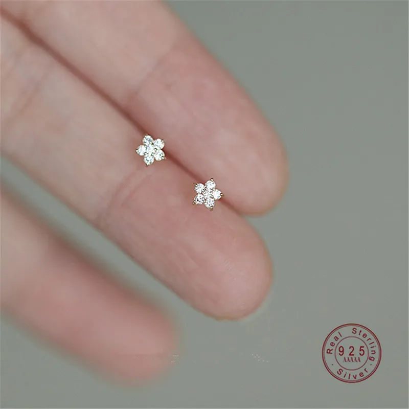 Pentagramm kleine Blume Zirkon Ohrstecker S925 Sterling Silber elegante beliebte weibliche Accessoires Geschenke Party alle Anlässe