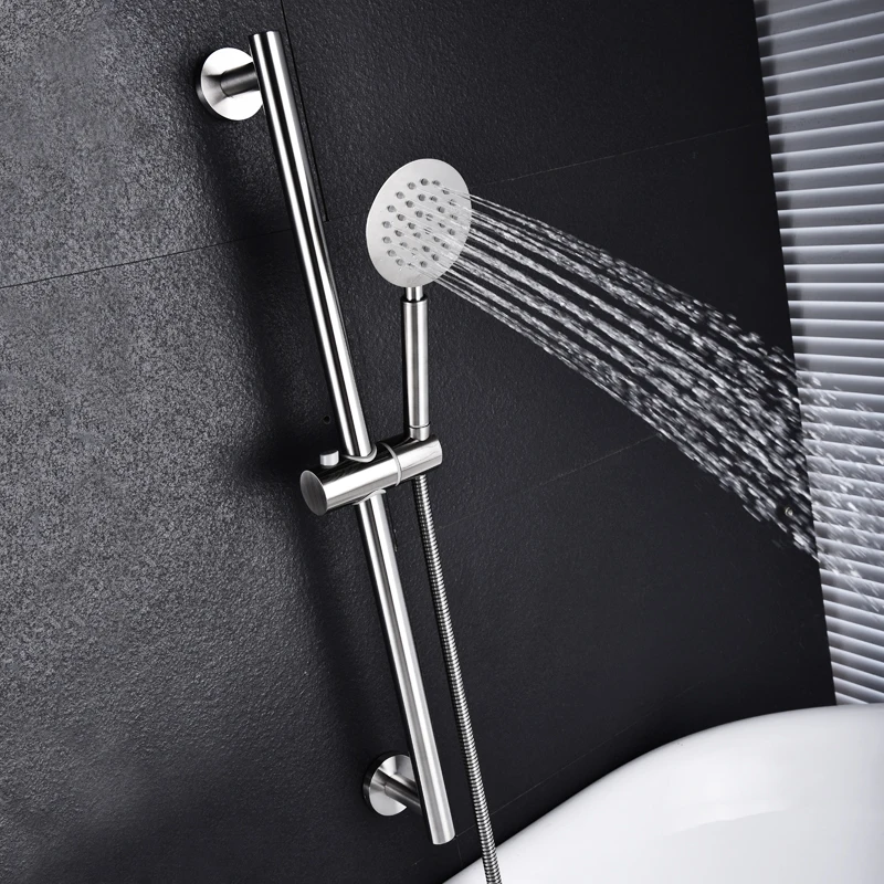 SUS304 Edelstahl Einstellbare Dusche Rutsche Barde Hand Halten Dusche Schiene Slide Bar Set Mit SUS304 Dusche & Schlauch Gebürstet nickel