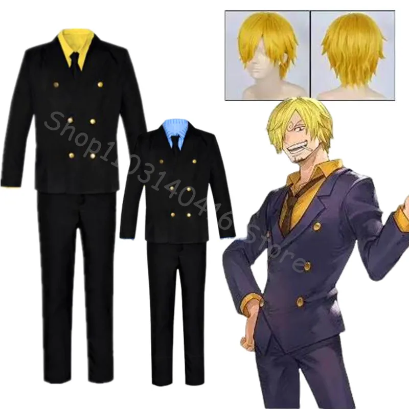 2 Jahre Sanji Cosplay Anime Vin smoke nach Kostüm Männer Halloween Weihnachten gelb Anzug Kostüm Perücke Krawatte benutzer definierte Größe Image