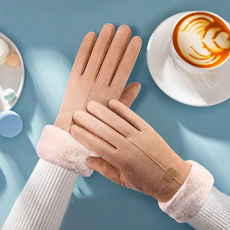 Frauen Winter Dicke Plüsch Leder Handschuhe Mode Winter Warme Skifahren Outdoor Frauen Handschuhe Dame Elegante Casual Touchscreen Handschuhe