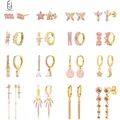 925 Sterling Silber Nadel Luxus rosa Zirkon Gold Ohrringe für Frauen Herz Stern Anhänger Ohrringe