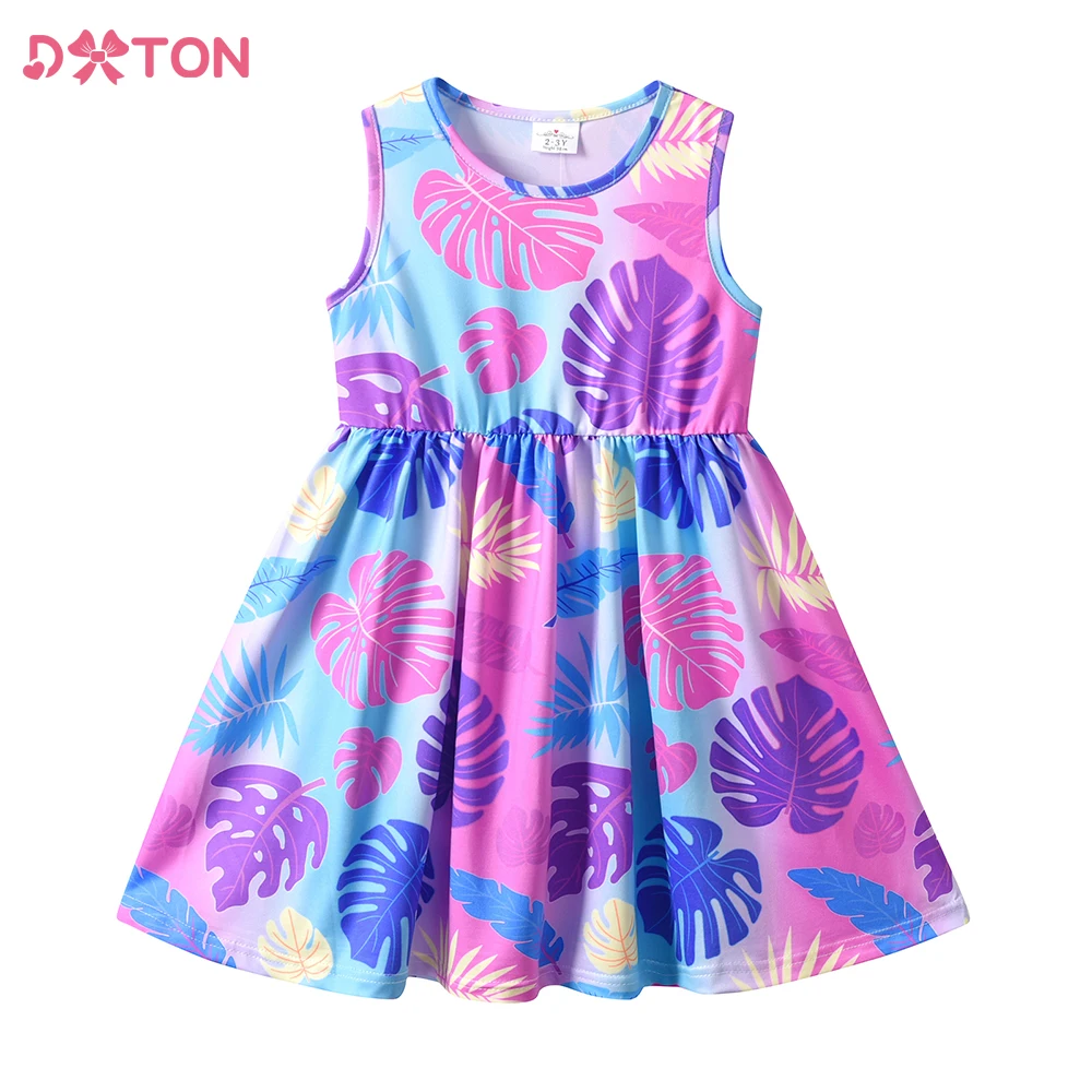 Dxton Kinder Blumen kleid Sommer Eis druck Strand reise Urlaub Kleid Kinder ärmellose Freizeit kleider Kinder Kleidung 3-12y Image