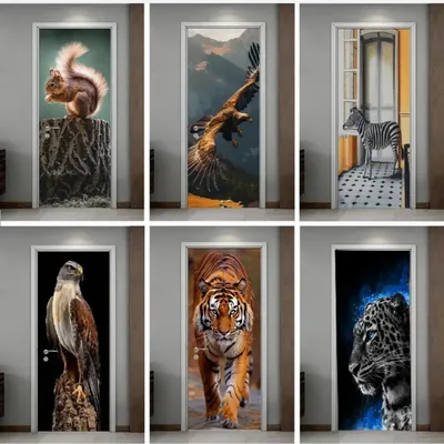 3D realistische Tier Foto Tür Aufkleber selbst klebende wasserdichte PVC wilde Tiger Wolf Tier Tür Image