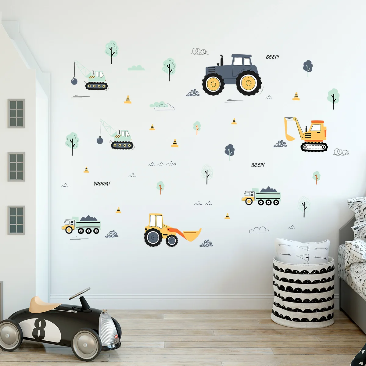 Cartoon Engineering Auto Wanda uf kleber für Kinderzimmer Kinderzimmer Dekor Wandt attoos Baby Boy Kindergarten Hintergrund Tapete