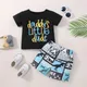 Patpat 2 stücke Baby Boy Letter Print Kurzarm T-Shirt und Dinosaurier Print Shorts Set weich und