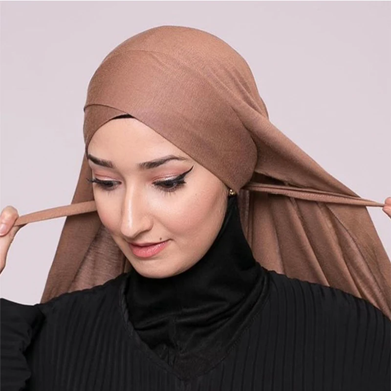 Muslimisches Kreuzkrawatten-Trikot, Instant-Hijab, guter Stich, dehnbarer Schal, weicher Turban, einfarbiges Stirnband, Wickel, Foulard Image