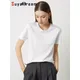 Suyadream Damen feste T-Shirts 10% Seide 58% Baumwolle V-Ausschnitt kurz ärmel iges T-Shirt