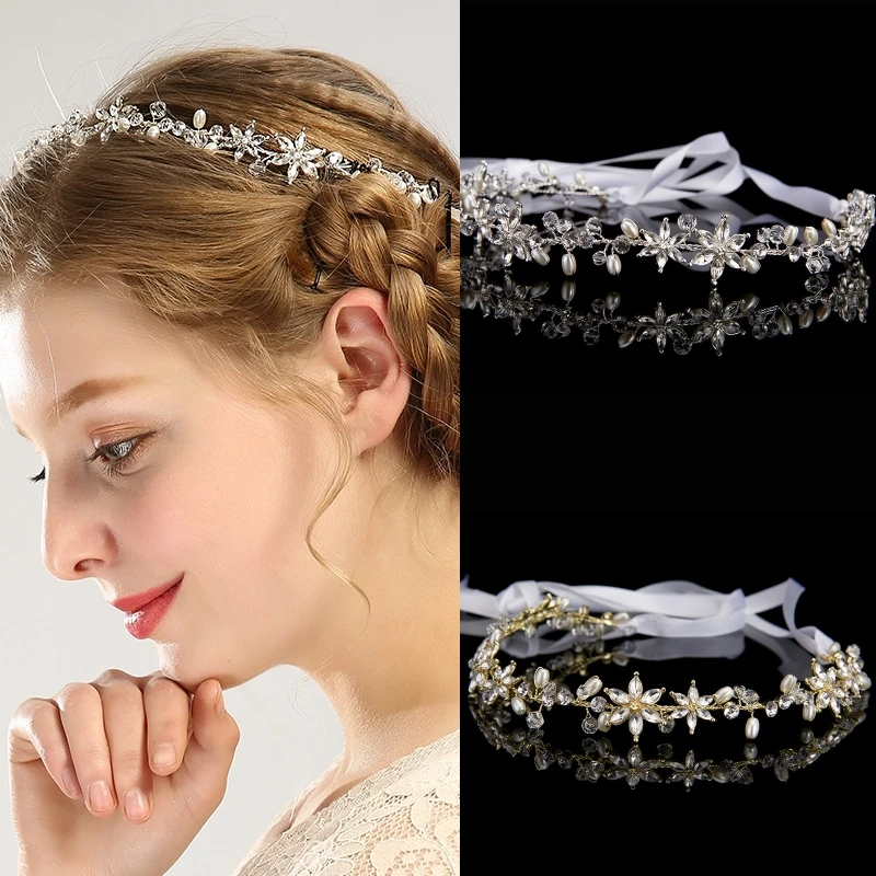 Kristall Perle Stern Stirnband Tiara Strass Braut Hochzeit Haar Zubehör Schmuck Rebe Band Für Frauen Braut Haarband Ornament Image