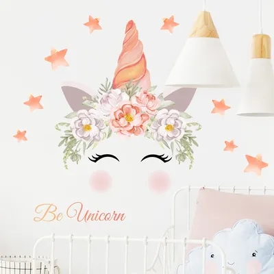 Cartoon Niedlichen Tier Einhorn Kranz Stern Wandaufkleber für Kinderzimmer Schlafzimmer Wohnzimmer Image