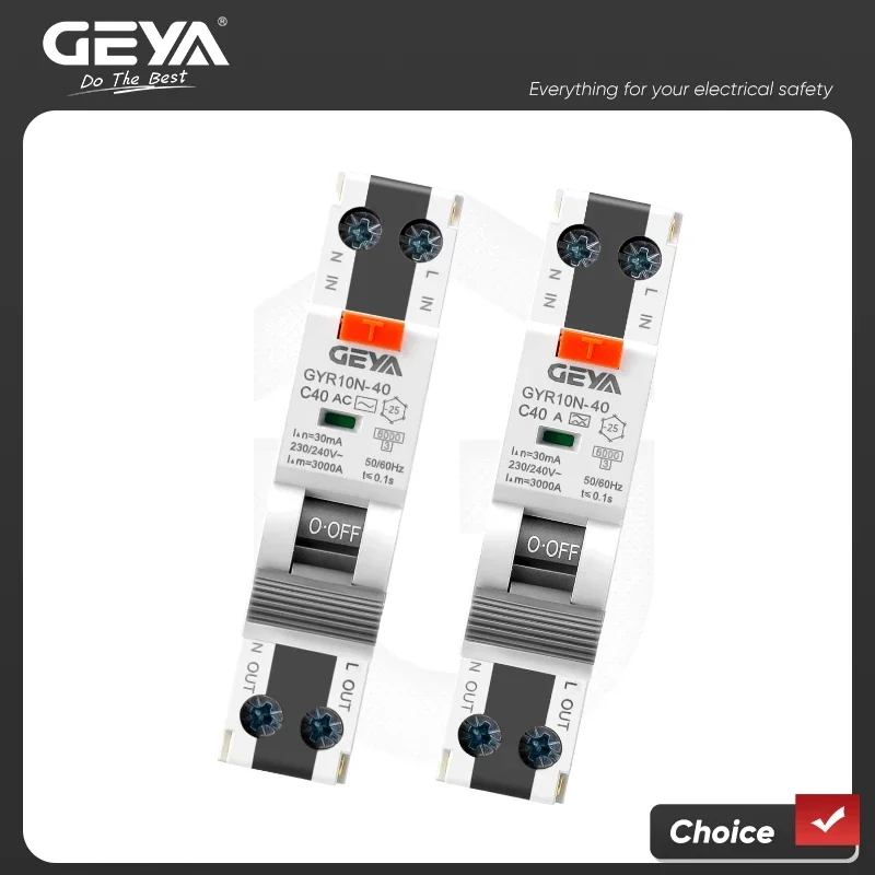 GEYA GYR10N-40 Elektronischer RCBO 18mm 230V 1P+N 6KA Fehlerstrom-Schutzschalter mit Überstromschutz Max 40A 30mA Image