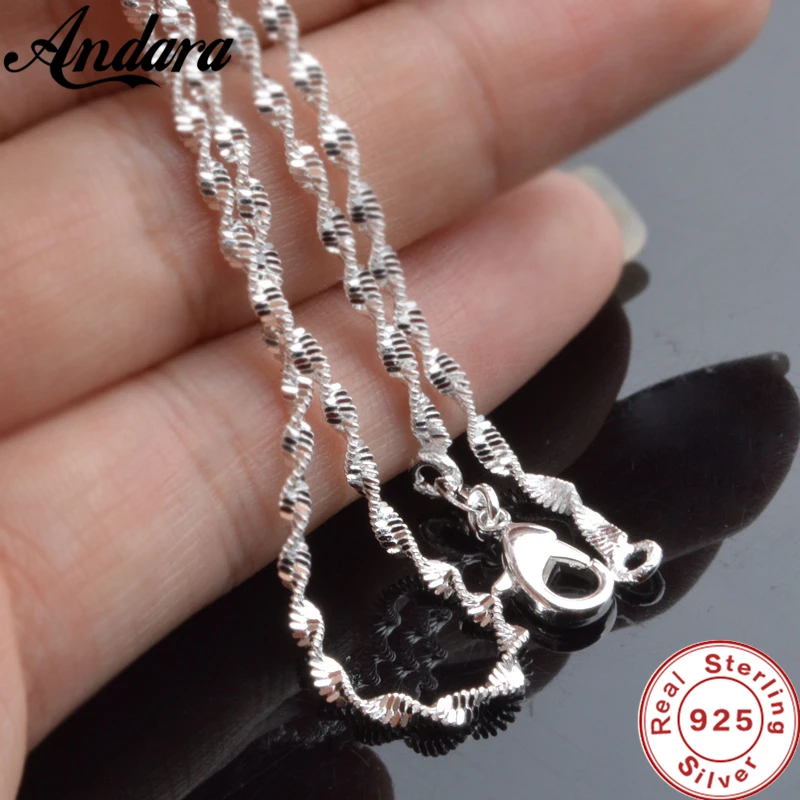 Andara neue 2mm Wasser welligkeit Halskette für Damenmode 925 Schmuck Sterling Silber Halskette mit Kette Image