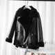 Zvri klassische Damen doppelseitige Biker jacke mit dickem Fell warme schwarze Damen jacke