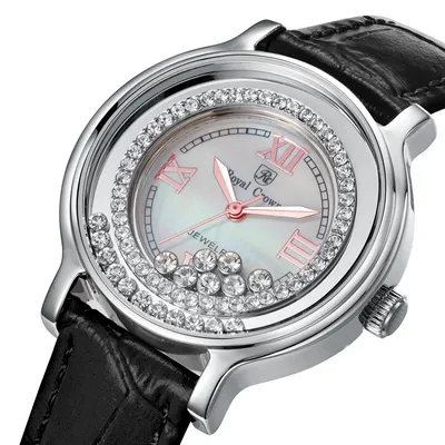 Royal Crown frauen Uhr Japan Quarz Stunden Feine Mode Kleid Uhr Echt Leder Shell Luxus Moving Strass