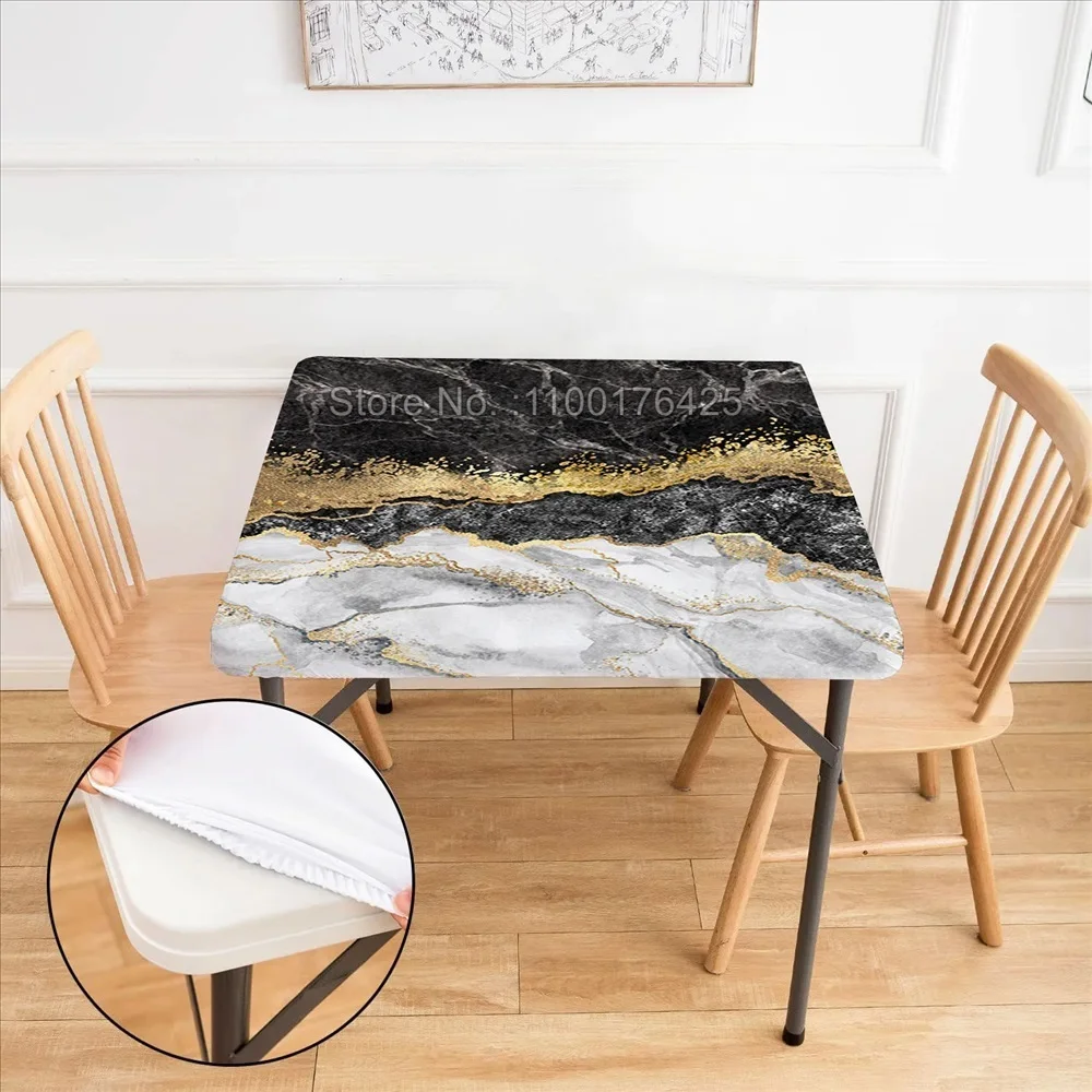 Marmor quadratische elastische Tischdecke Goldfolie dekorative Marmor Tischdecke angepasst wasserdichte Esszimmer Party Tisch dekoration Image