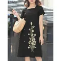 Vintage Floral Stickerei Kleid ZANZEA Sommer Sommerkleid Frauen Elegante Square Neck Party Vestidos Kurzarm Knie-länge Robe