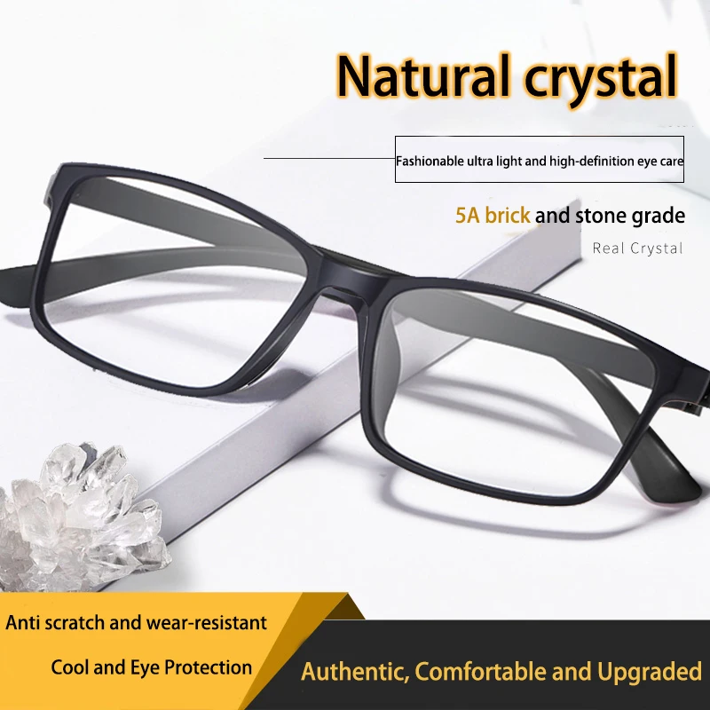 Shatar Lesebrille mit natürlichem Kristallstein, für Herren und Damen, HD-Glaslinsen, hochwertige, authentische Presbyopie-Brille, cooler Augenschutz Image