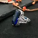 925 Sterling Silber Ringe 10*20mm Große Sapphire Stein Ring für Männer Frauen Mode Geschnitzte
