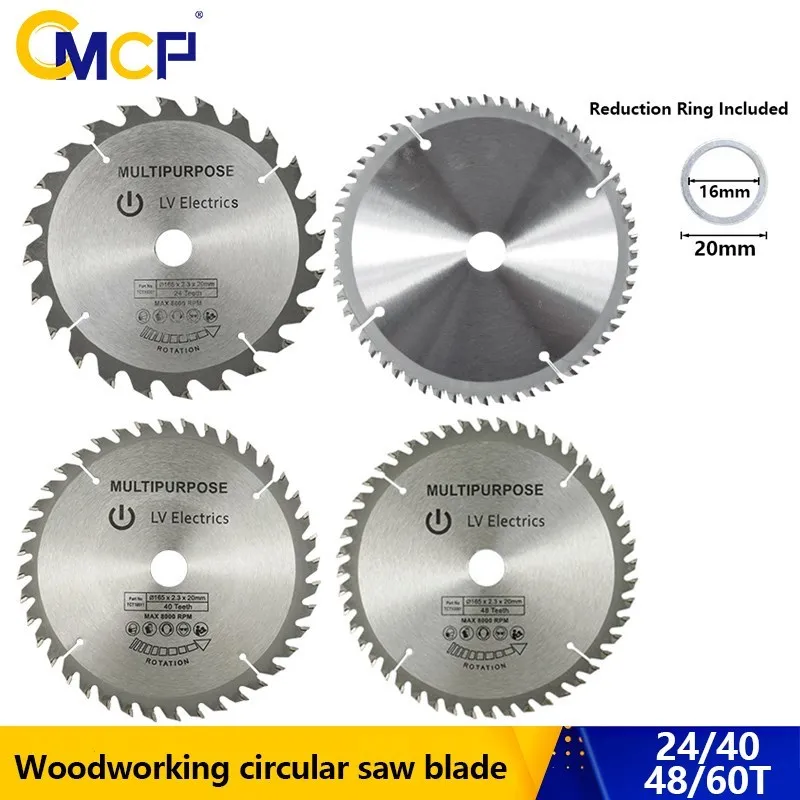 CMCP 165 mm TCT-Kreissägeblatt 24/40/48/60T Hartmetall-Sägeblatt für Holzbearbeitungswerkzeuge Holzschneidscheibe Image
