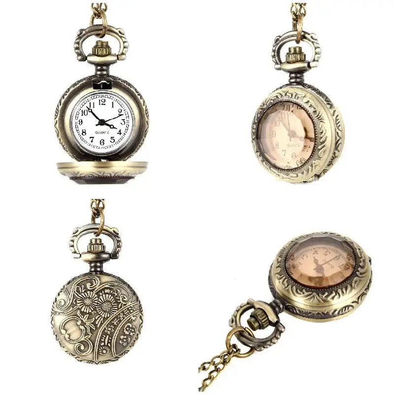 Mode Männer Frauen Vintage Quarz Taschenuhr Legierung Glas Kuppel Halskette Anhänger Unisex Pullover Kette Uhr Geschenke