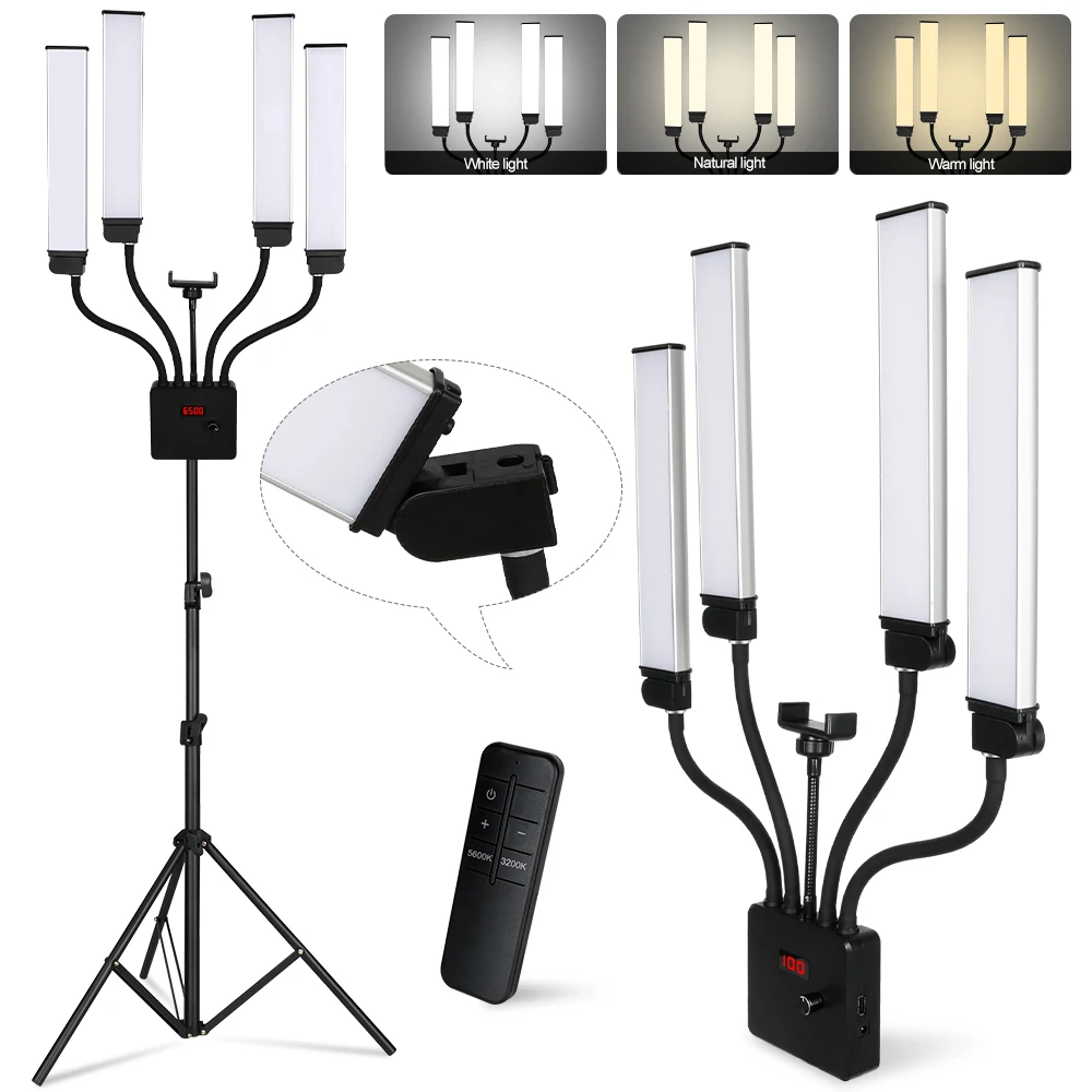 80W Vierarmige LED-Leuchte Professionelle LED-Stehlampe für Live-Streaming, Videoaufnahmen, Augenbrauen-Tattoo und Make-up Image