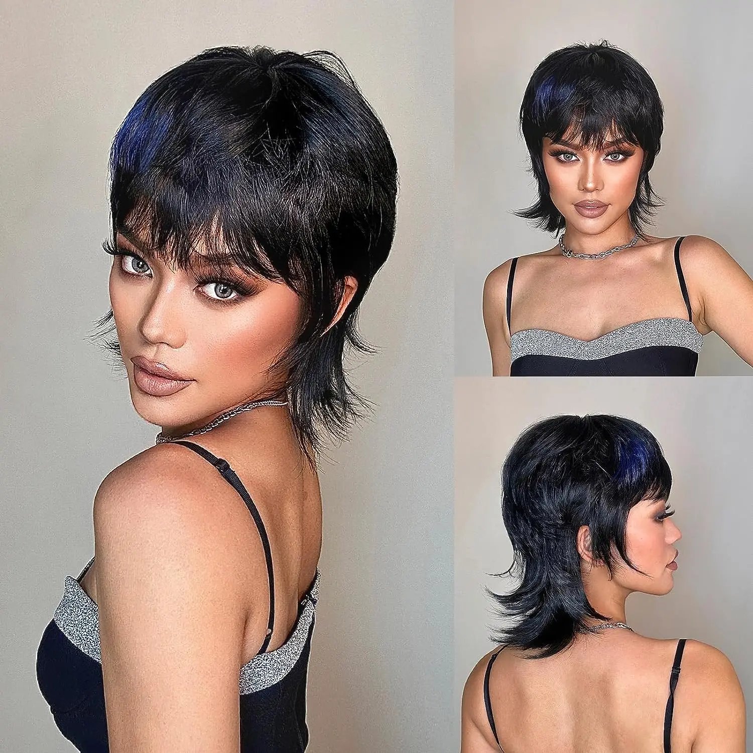 Kurze braune Perücken zottelig geschichtet 80er Jahre Meer äsche Perücke Pixie Cut Perücke mit Pony lockige synthetische natürliche Kunst haar Ersatz Perücken für w Image