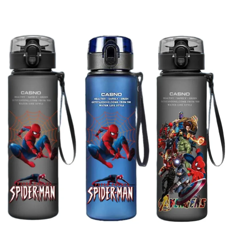 Spiderman Hulk Anime Wasserflasche Iron Man Captain America Jungen Cartoon Kunststoff Trinkbecher Kinder Erwachsene Wasserglas 560 ml Image