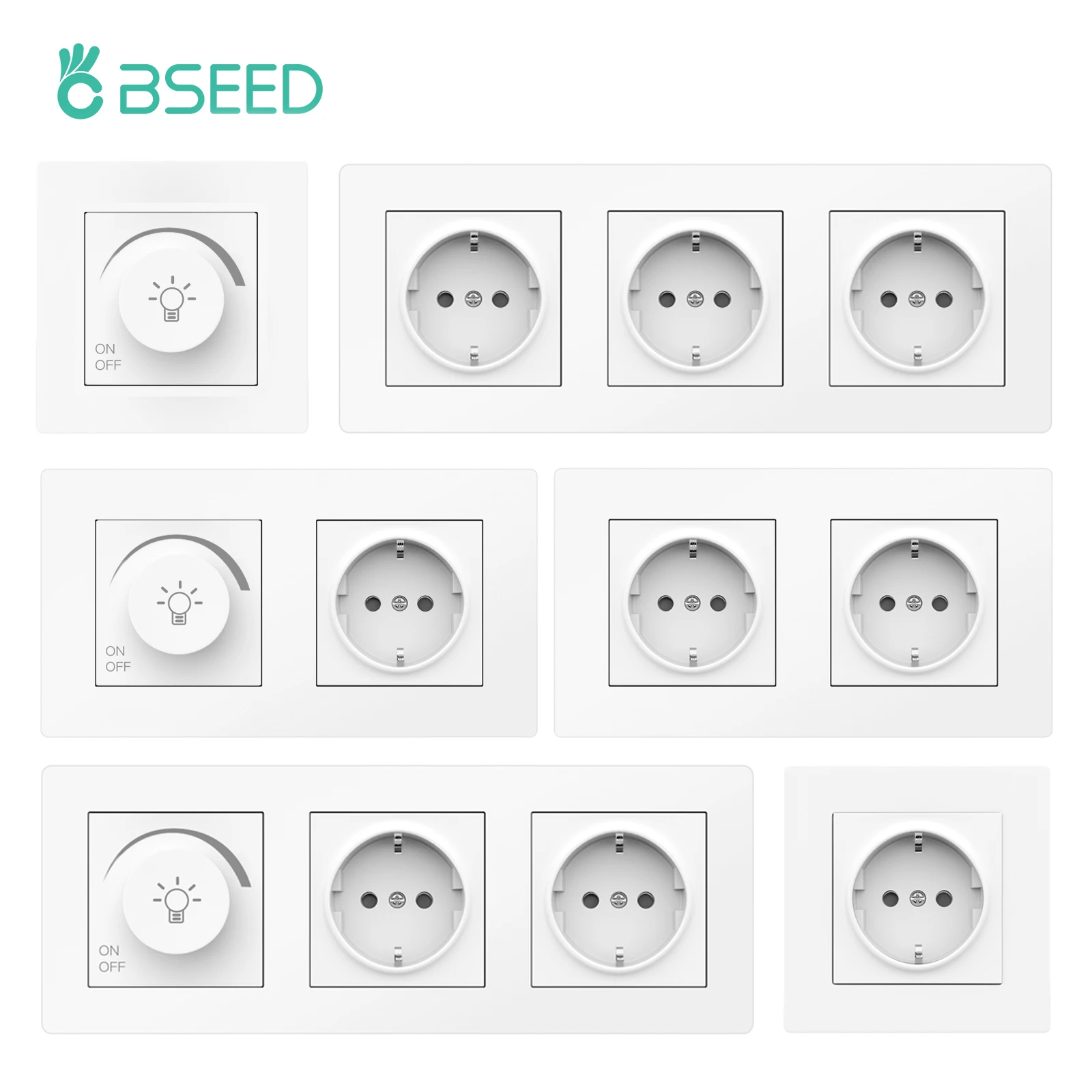 BSEED Dimmer-Lichtschalter, Drehknopfschalter mit Steckdose, USB-Typ-C-Steckdosen, Schalter, EIN/AUS, Rahmen 220 V Image
