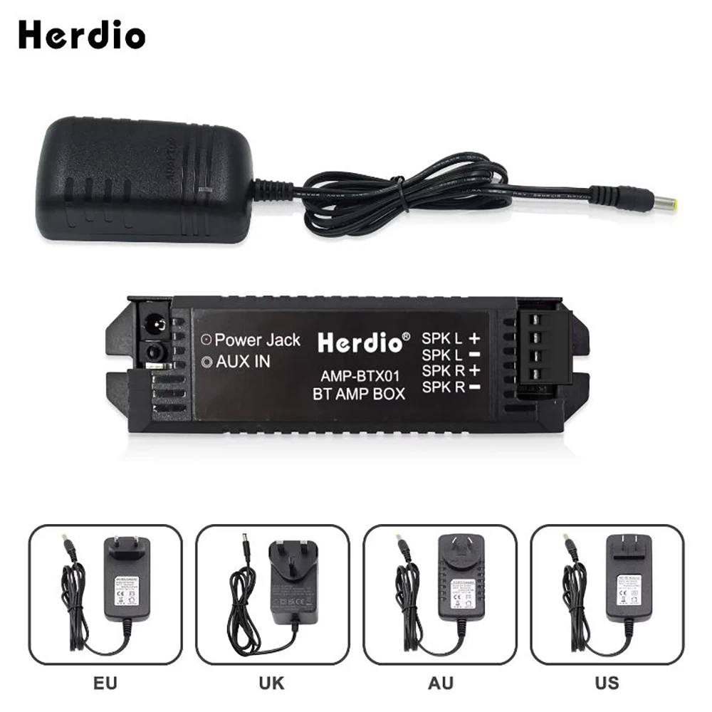 Herdio 2-Kanal-Leistungsverstärker für Zuhause, Audio, Bluetooth, Aux, Mini-Verstärker für Badezimmer, Wand, Decke, Musik, Lautsprecher, EU/US/UK-Stecker Image