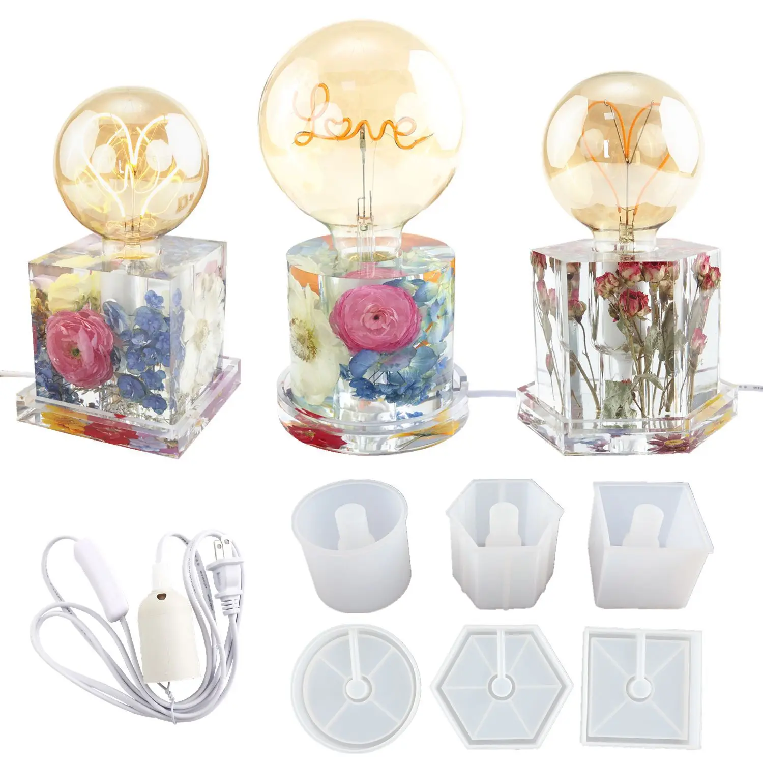 DIY Kristall Harz Silikon Form Lampe Basis Sechseckigen Würfel Zylindrischen Nachtlicht Spiegel Silikon Formen Für Harz Image