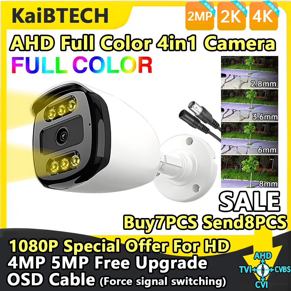 6LED 5MP 24H Voll Farbe Nachtsicht CCTV Überwachung AHD Kamera 4MP 1080P 4in1 Analog HD Auto leuchtende Outdoor Wasserdicht ip66 Image
