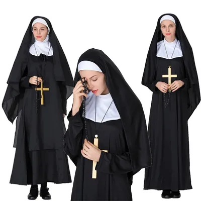 Halloween Cosplay Anime Spiel Neuheit Kostüm Kirche Jungfrau Maria Nonne Schwester Schwarze Robe Image