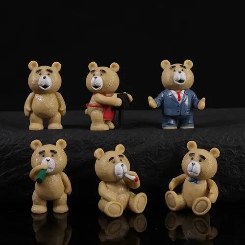 6 teile/satz Teddybär Figuren Anime Cartoon Bär Puppe Spielzeug Ornamente Teddybär Puppe Teddybär