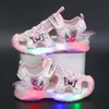Disney Mädchen Casual Schuhe Baotou Sandalen Led Licht Sommer Stil Anti-skid Weiche Sohlen Rosa Lila