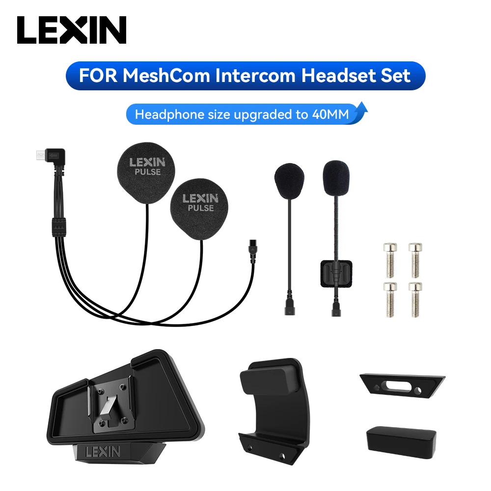 LEXIN-MeshCom Intercom 40 mm Headset und Clip-Set für Voll-/Halbhelm mit verbesserter Geräuschunterdrückungsfunktion Image