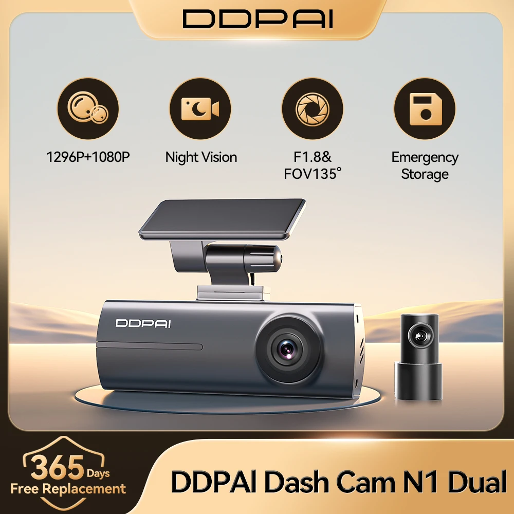 DDPAI Dash Cam N1 Dual Vorne und Hinten Aufnahme NightVIS 1296P Dash Cam Recorder Auto DVR App Steuerung
