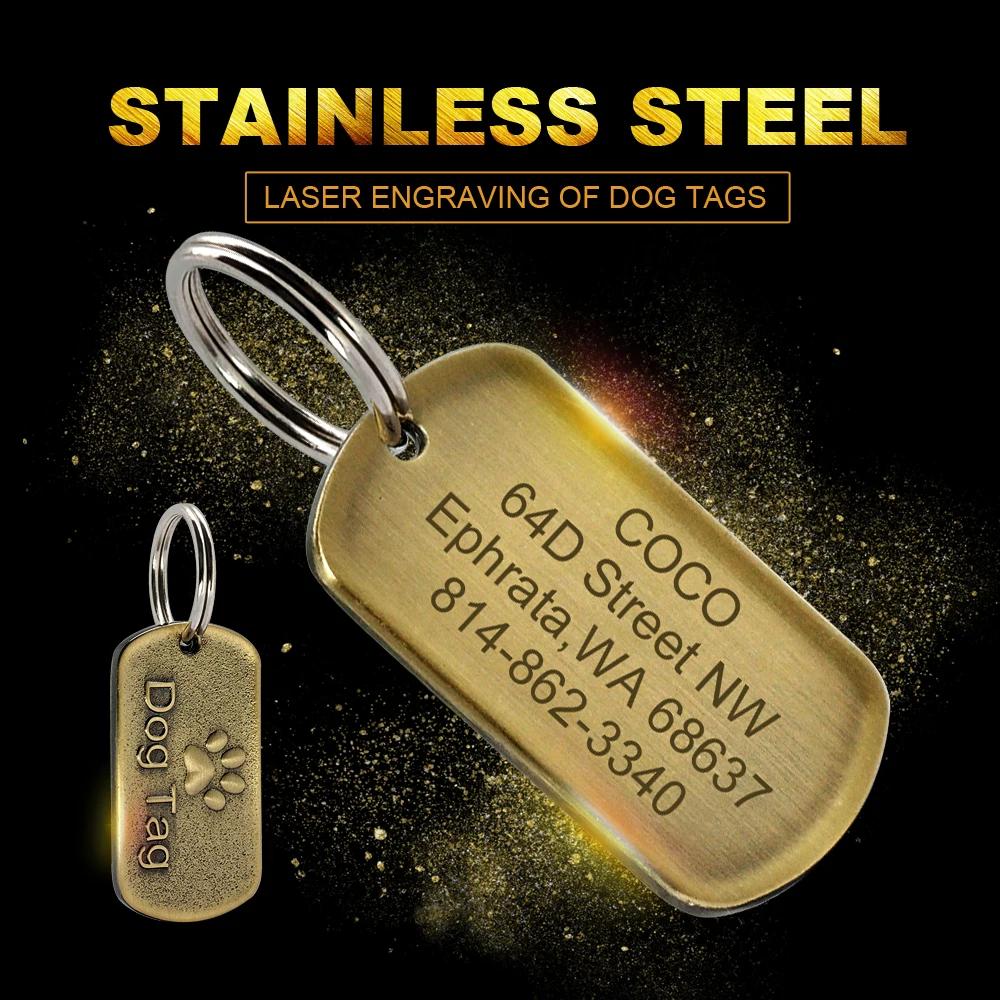 Maßgeschneiderte Hunde-ID-Tags aus Edelstahl, militärische Erkennungsmarken, kostenlos graviertes Namensschild, Namensschilder, Haustierhalsband, Anhänger, Hundezubehör Image