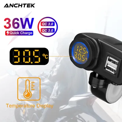 Anchtek Motorrad QC 3 0 Dual USB Handy Ladegerät Voltmeter Thermometer Digital anzeige Handy