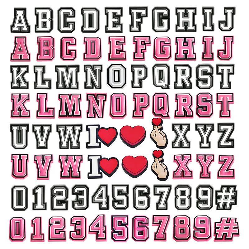 26-37Pcs Heißer Verkauf Rosa und Schwarz Weiß Brief Icon Schuh Charms PVC Schuhe Dekoration Für Clog Sandale charms Schnalle Zubehör