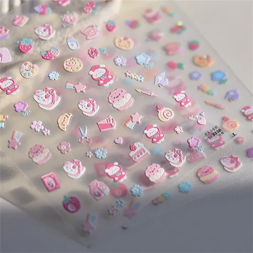 1 stücke 5d Relief rosa japanische Süßigkeiten Nail Art Kawaii Aufkleber Cartoon Süßigkeiten Kleber