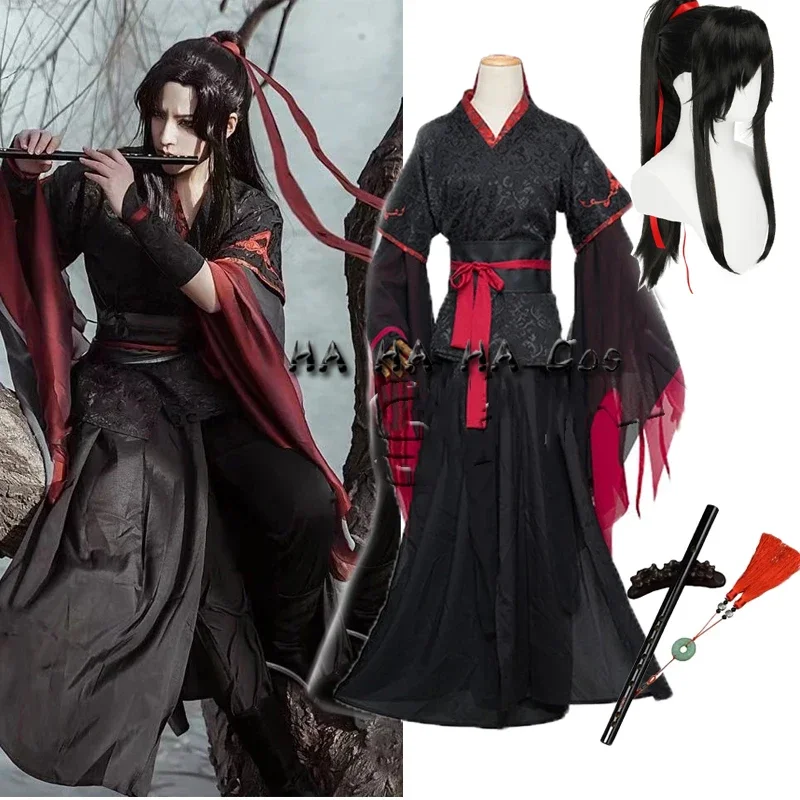 Heiße coole Wei Wuxian Cosplay Mo Xuanyu Kostüme Mo Dao Zu Shi The Untamed Cosplay Perücke Maßgeschneiderte Schuhe Schwarze Stiefel Antiker Stil