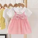 0-4y Baby Kleid niedlich A-Linie Prinzessin Kostüm lässig gestreifte Baumwolle Kinder Kleidung Baby