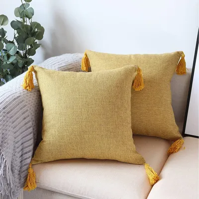 Kissenbezug Leinen Kissenbezug für Wohnzimmer Sofa dekorative Kissen mit Quaste Bauernhaus Home Image