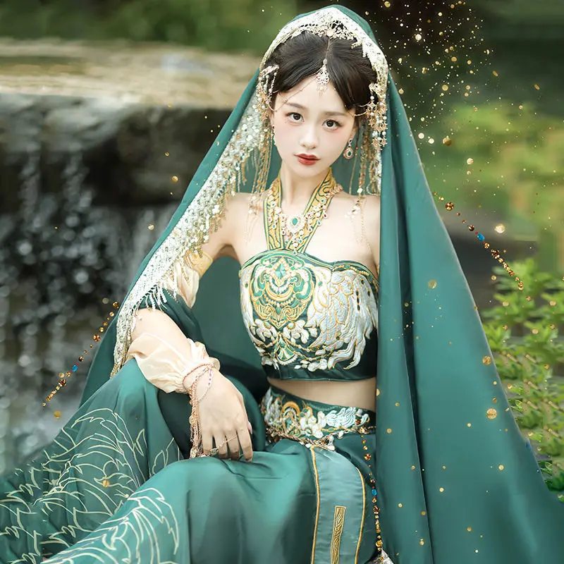 Cos Tradition Kleidung Dunhuang Jungfrau Prinzessin von westlichen Regionen Kleid Anzug fliegende Mädchen grün Hanfu Set Han Element Kostüm