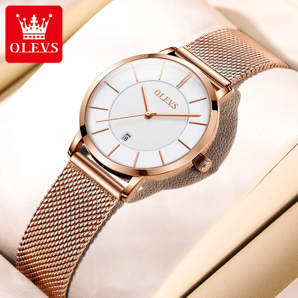 Olevs ultra dünnes Zifferblatt 6,5mm Damen uhren japanisches Uhrwerk Armbanduhr Edelstahl Mesh Armband Damen uhr Luxusmarke Image