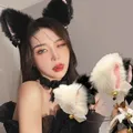 Sexy Mädchen Katzen ohren Stirnband Spitze Bogen Halskette Plüsch Glocke Haarband Cosplay Pelz